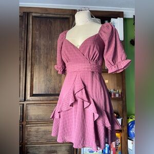 Trixxi Mauve Ruffle Layered Dress with Tie Wrap Size S Small
